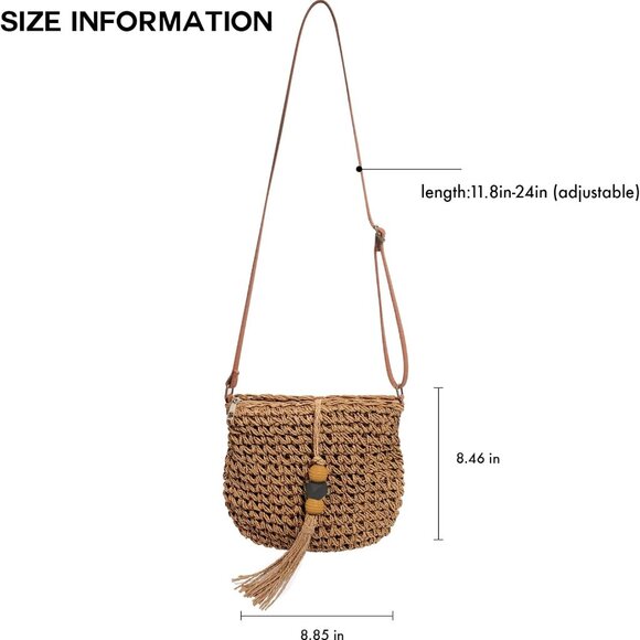 Versatile Wicker Crossbody Bag with Tassels - Perfect for Summer Outings - Picture 5 of 7